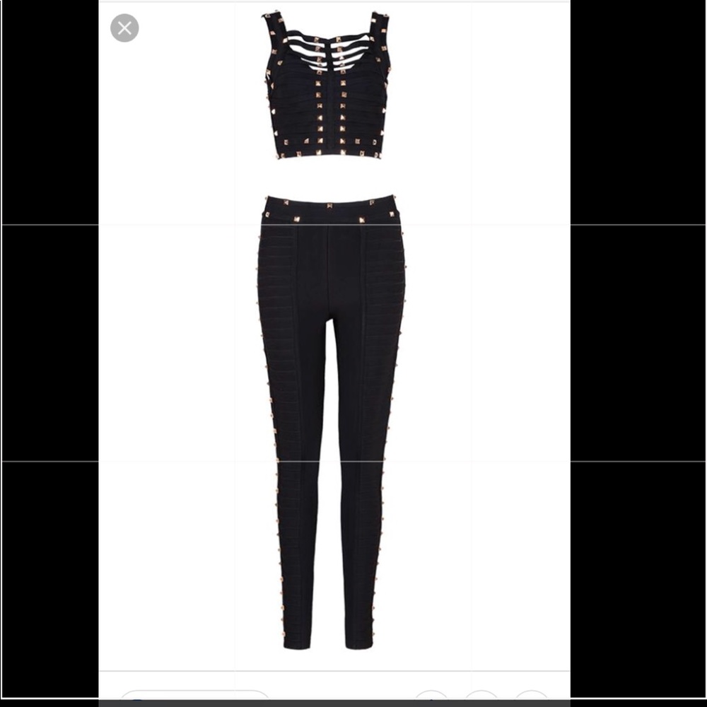 Gold studded pants suit